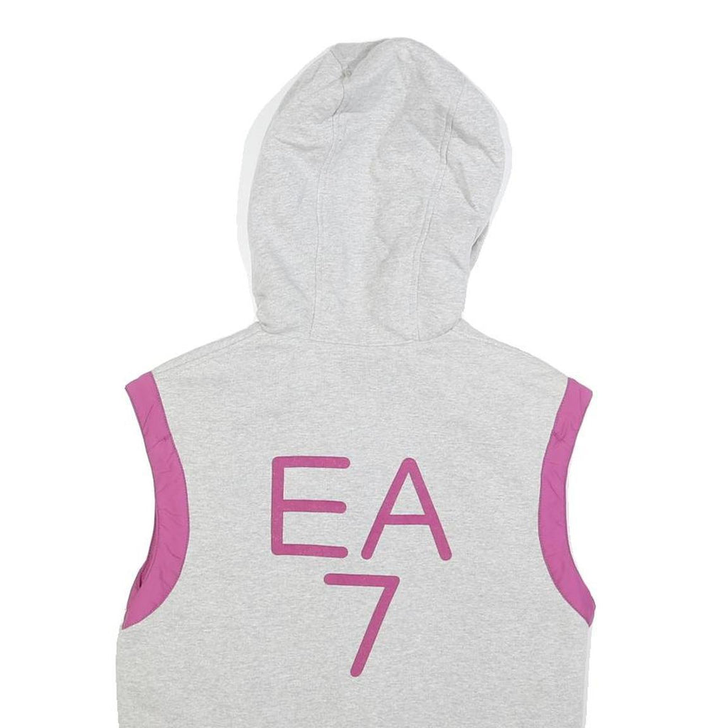 EA7 Womens Grey & Pink Cotton Blend Reversible Sleeveless Hooded Jacket S Zip