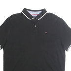 TOMMY HILFIGER Mens Black White Trim Polo Shirt XL Cotton Classic Logo
