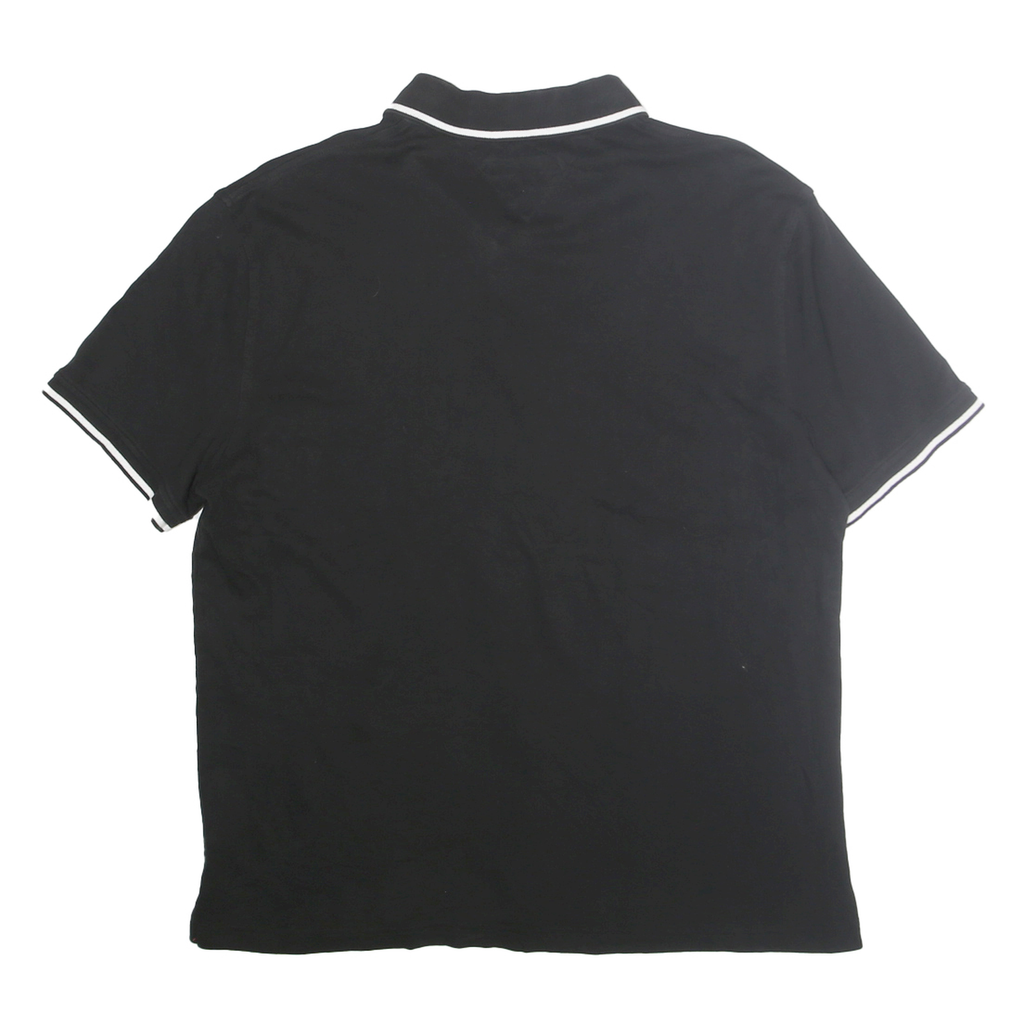TOMMY HILFIGER Mens Black White Trim Polo Shirt XL Cotton Classic Logo
