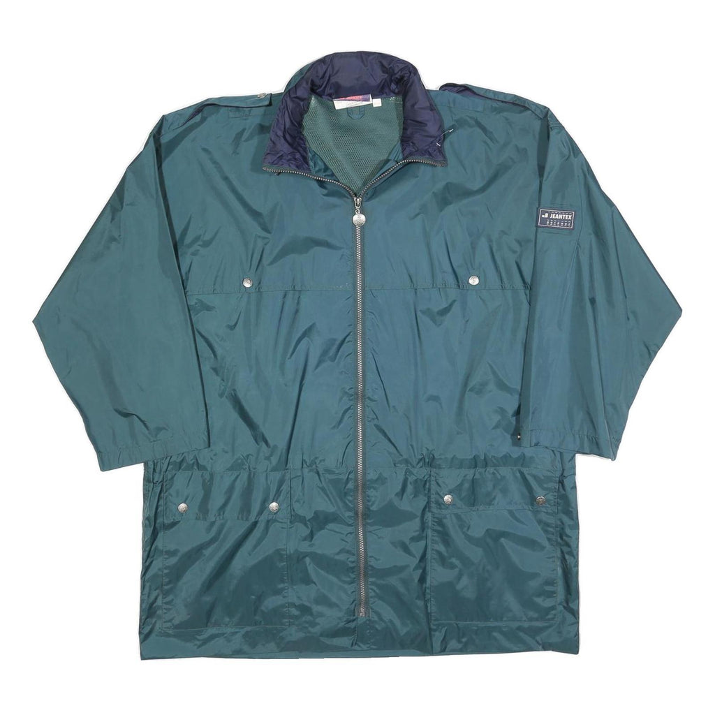 JEANTEX Mens Green & Navy Zip Up Jacket L Polyester Lightweight Casual