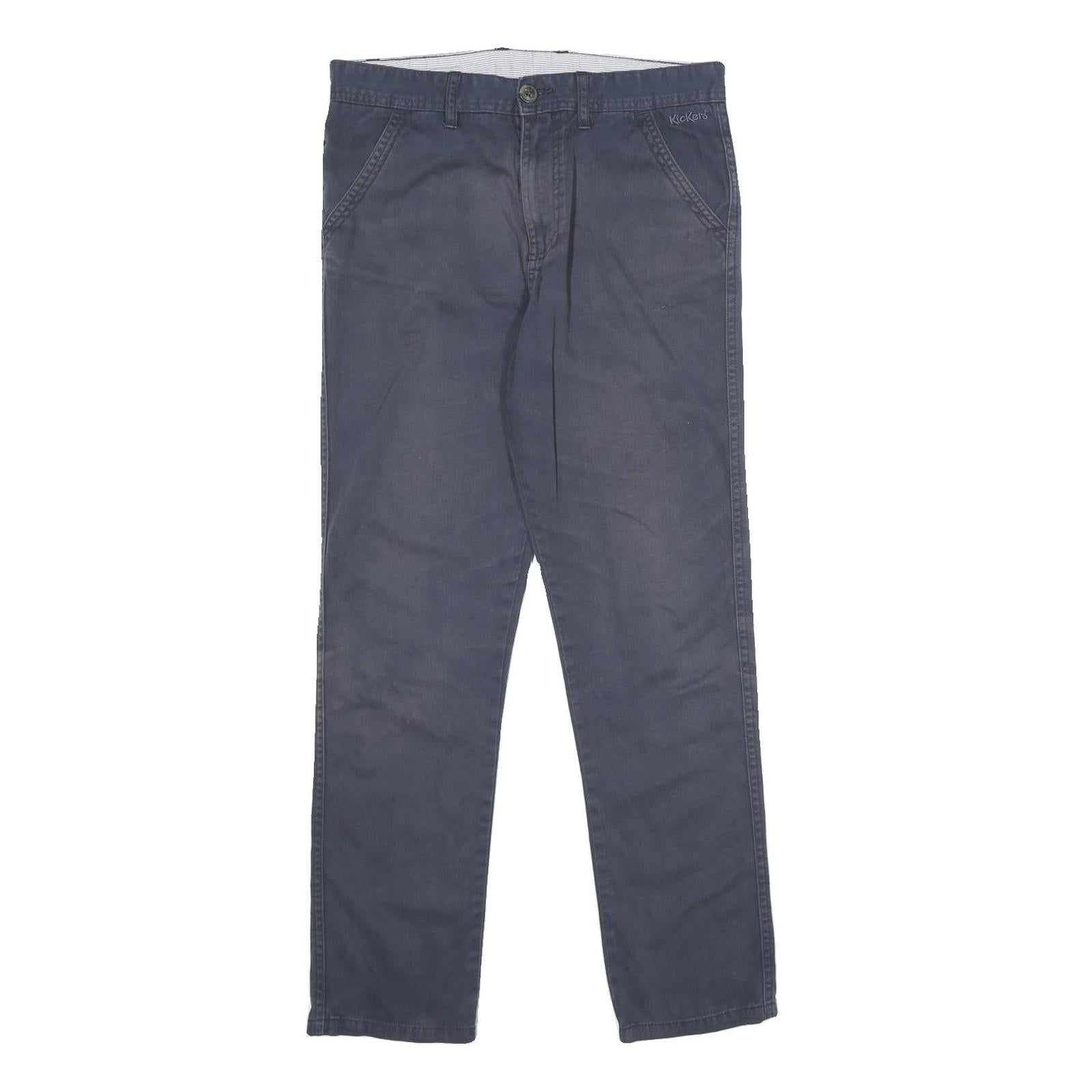 KICKERS Mens Cotton Navy Blue Regular Fit Straight Trousers W30 L28 Casual Zip