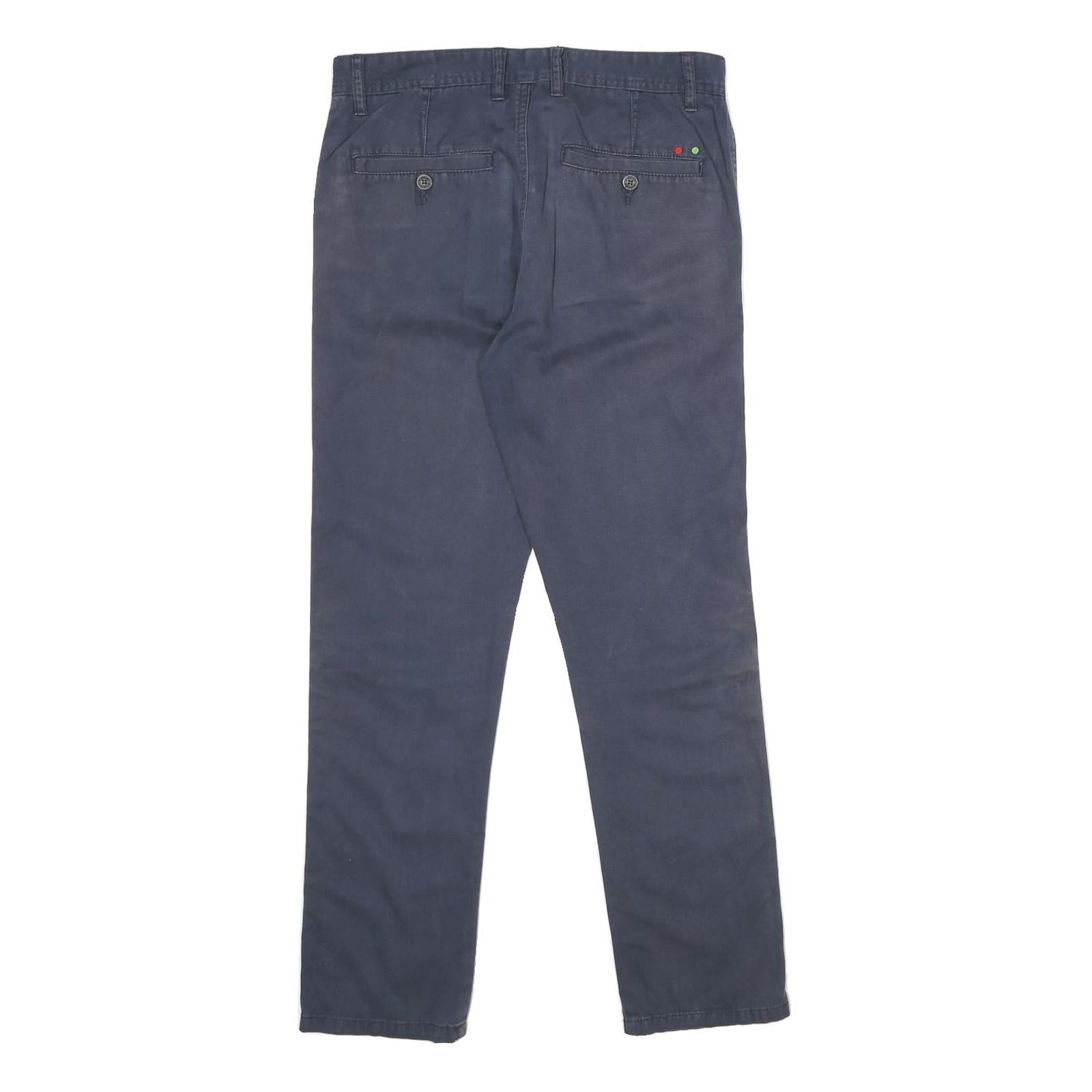 KICKERS Mens Cotton Navy Blue Regular Fit Straight Trousers W30 L28 Casual Zip