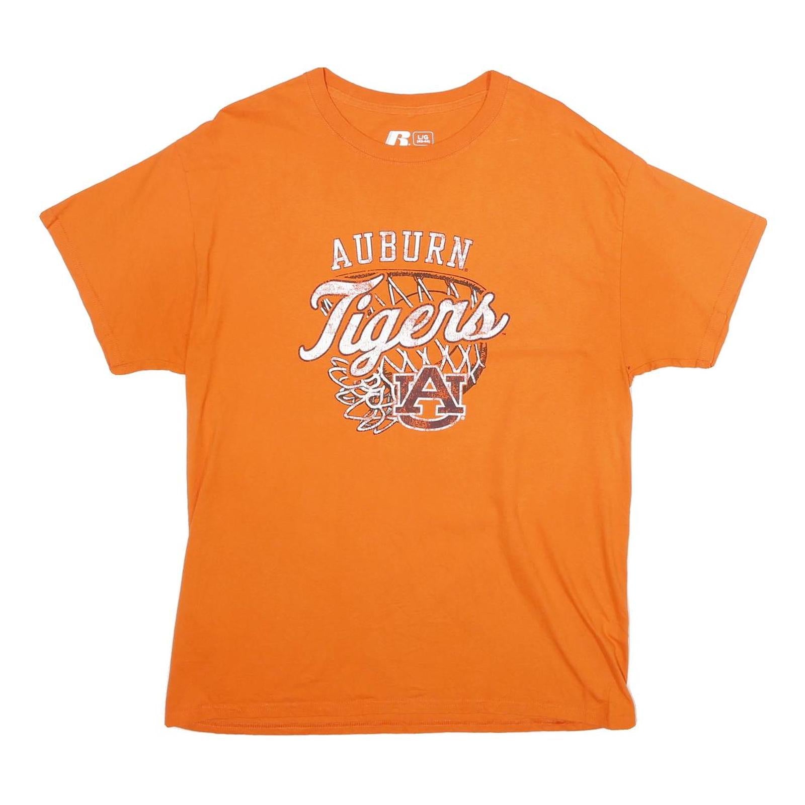 RUSSELL ATHLETIC Mens Orange Auburn Tigers Graphic T-Shirt L Short Sleeve Crew