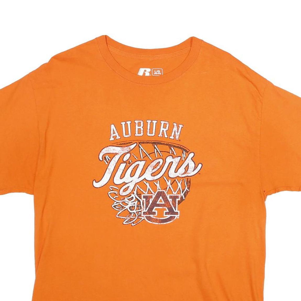 RUSSELL ATHLETIC Mens Orange Auburn Tigers Graphic T-Shirt L Short Sleeve Crew