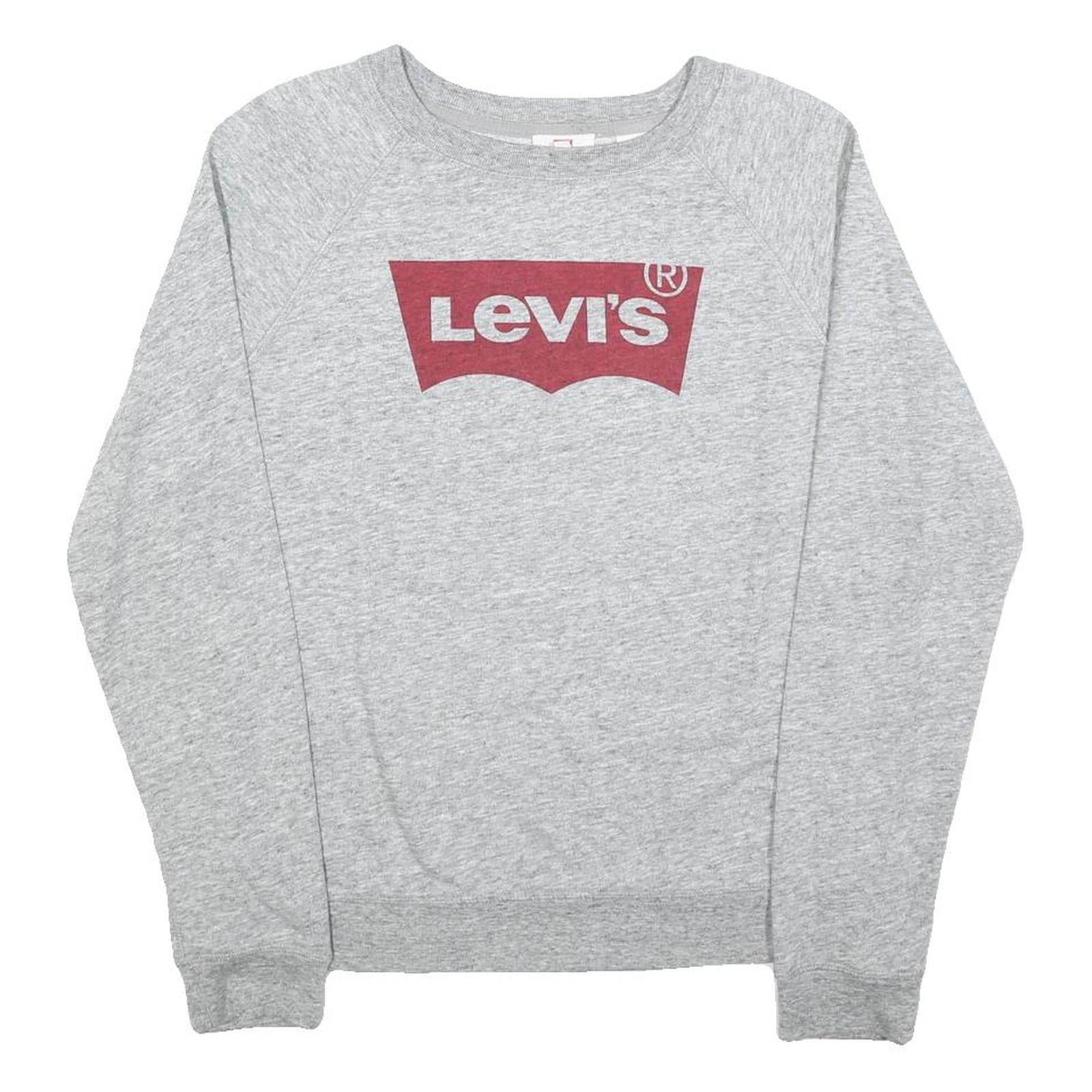 LEVI'S Womens Grey Cotton Blend Crew Neck Sweatshirt M Logo Print Casual