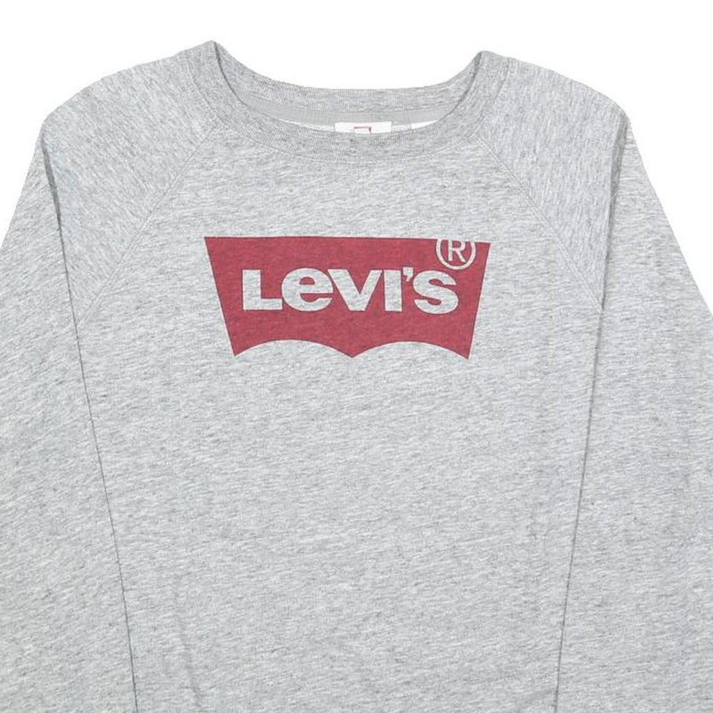 LEVI'S Womens Grey Cotton Blend Crew Neck Sweatshirt M Logo Print Casual