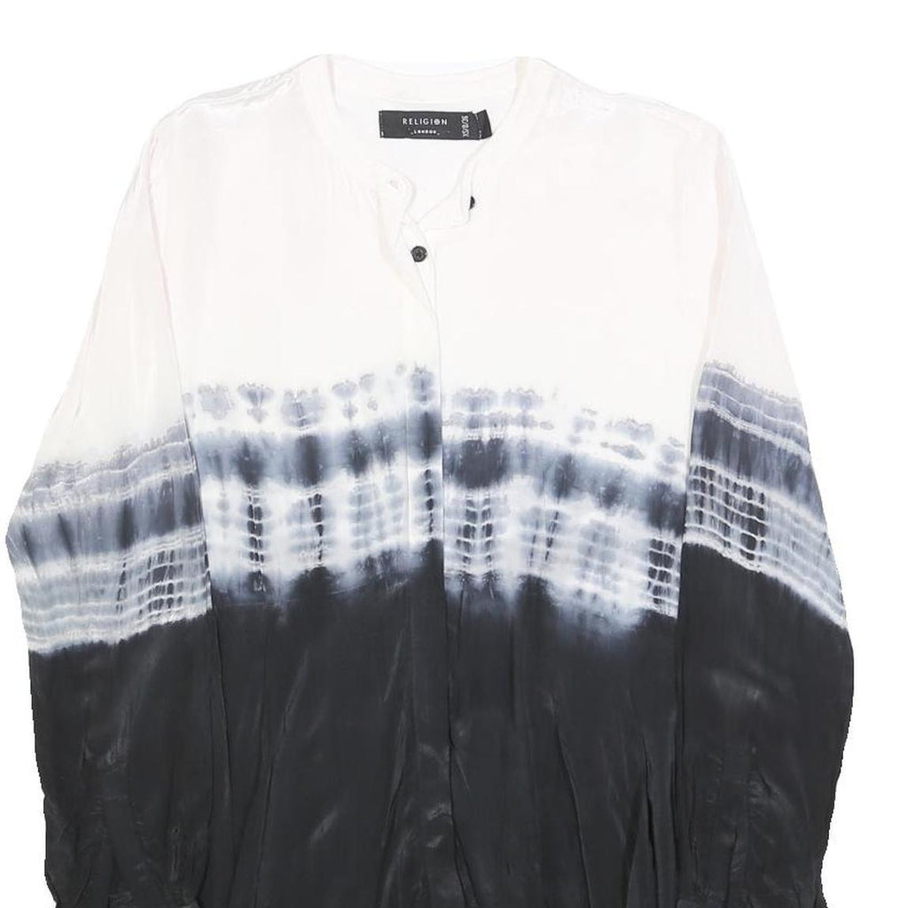 RELIGION Womens Black & White Tie Dye Shirt Long Sleeve Crew Neck XS Stylish