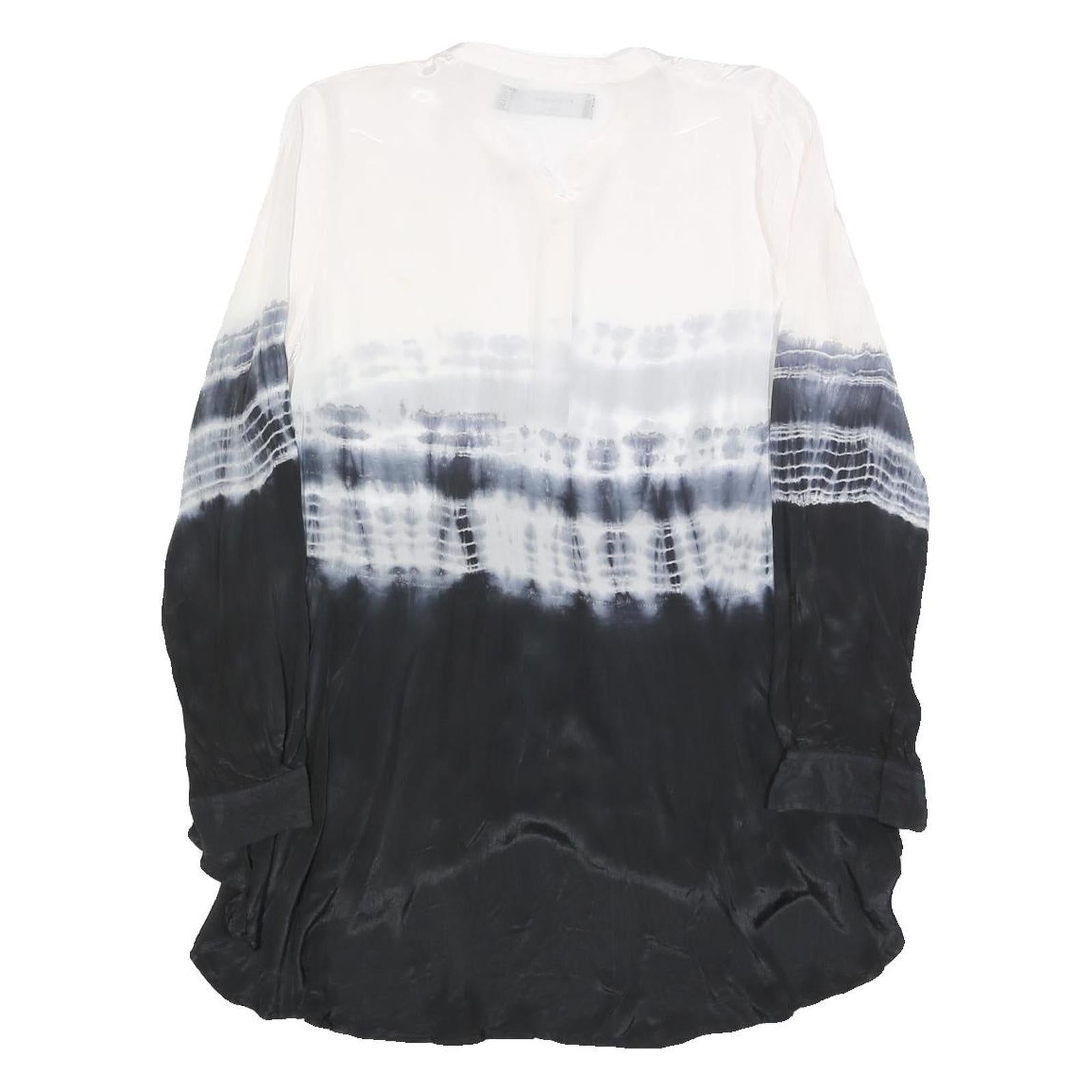 RELIGION Womens Black & White Tie Dye Shirt Long Sleeve Crew Neck XS Stylish