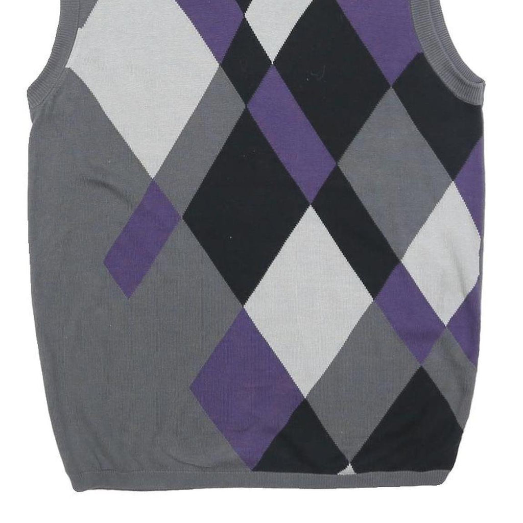 BTUGAN Mens Grey Purple Black Argyle Cotton Sleeveless V-Neck Jumper M Stylish