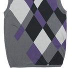 BTUGAN Mens Grey Purple Black Argyle Cotton Sleeveless V-Neck Jumper M Stylish