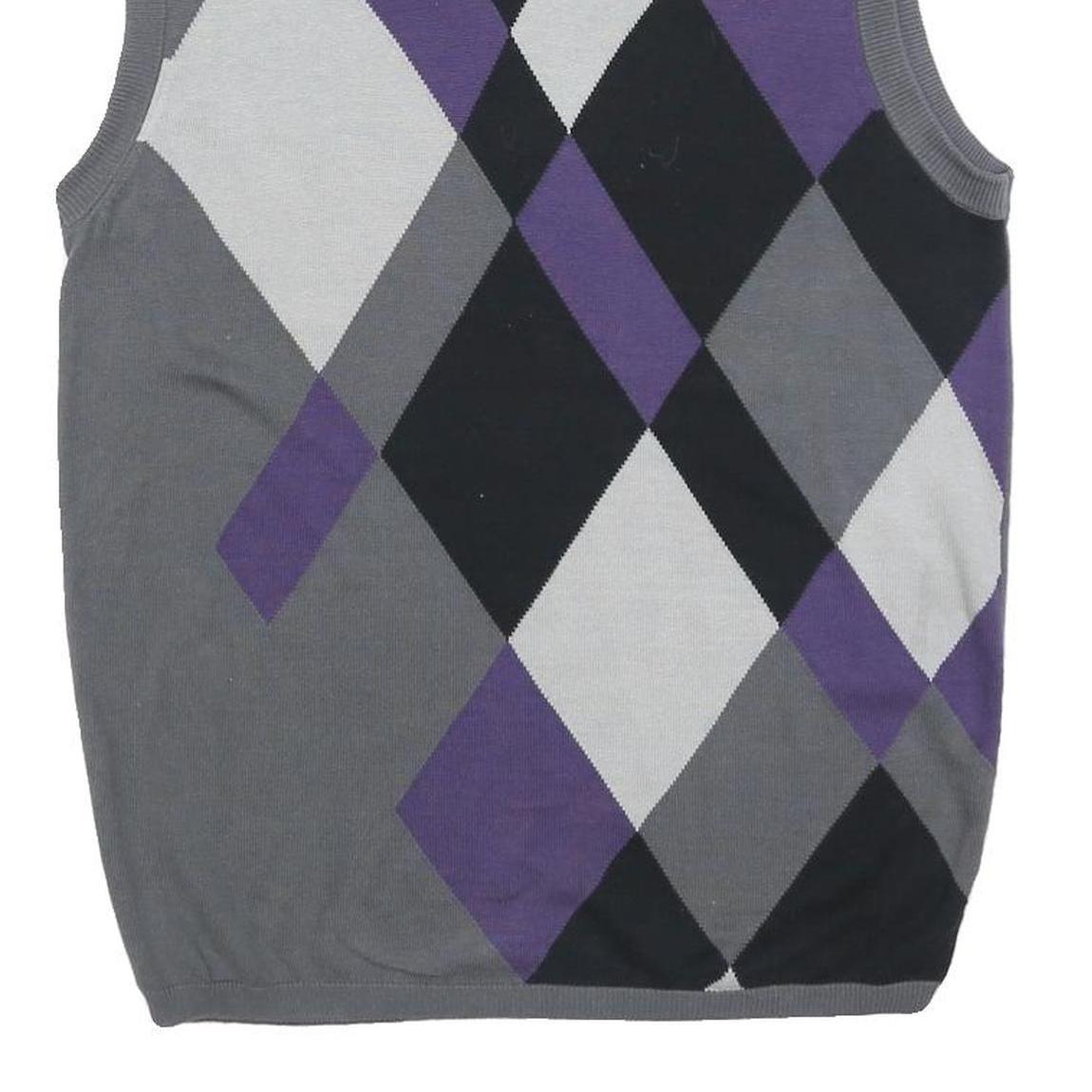 BTUGAN Mens Grey Purple Black Argyle Cotton Sleeveless V-Neck Jumper M Stylish