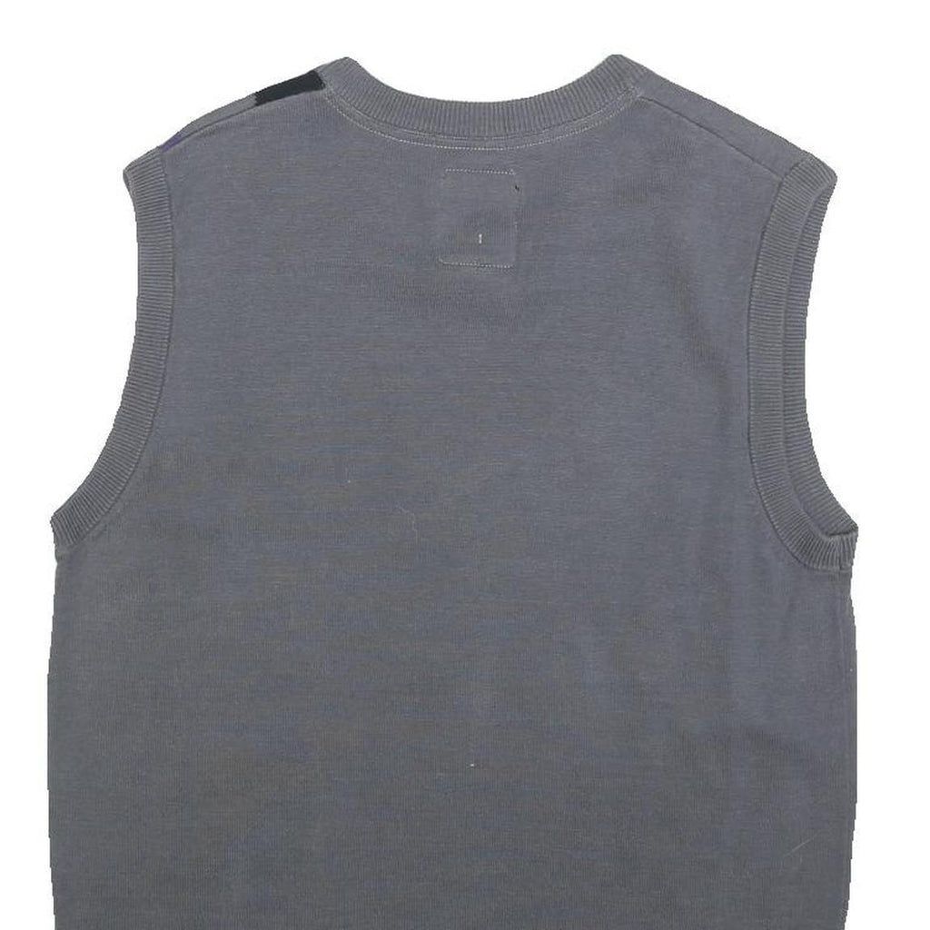 BTUGAN Mens Grey Purple Black Argyle Cotton Sleeveless V-Neck Jumper M Stylish