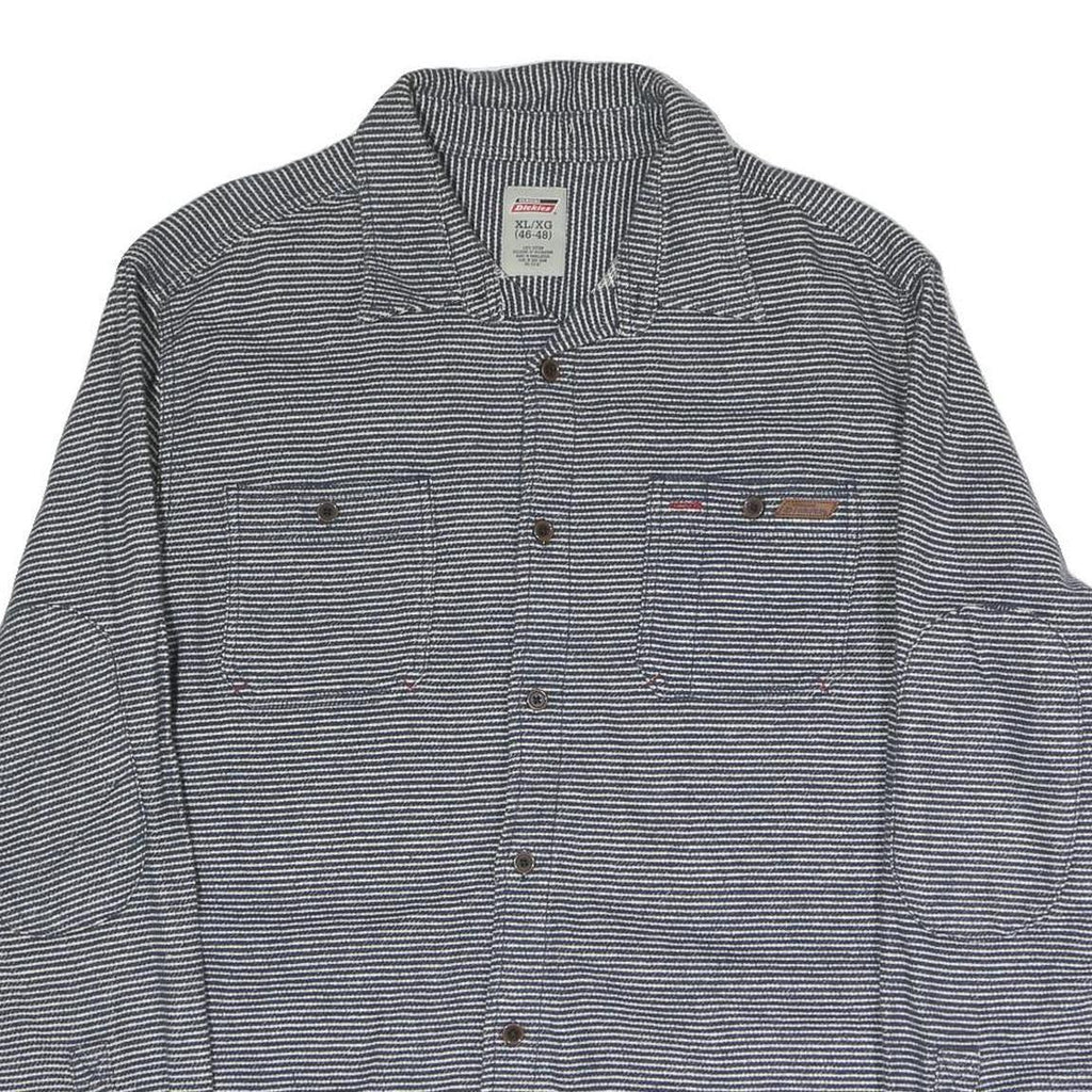 DICKIES Mens Blue & White Striped Shirt XL Cotton Blend Workwear Casual