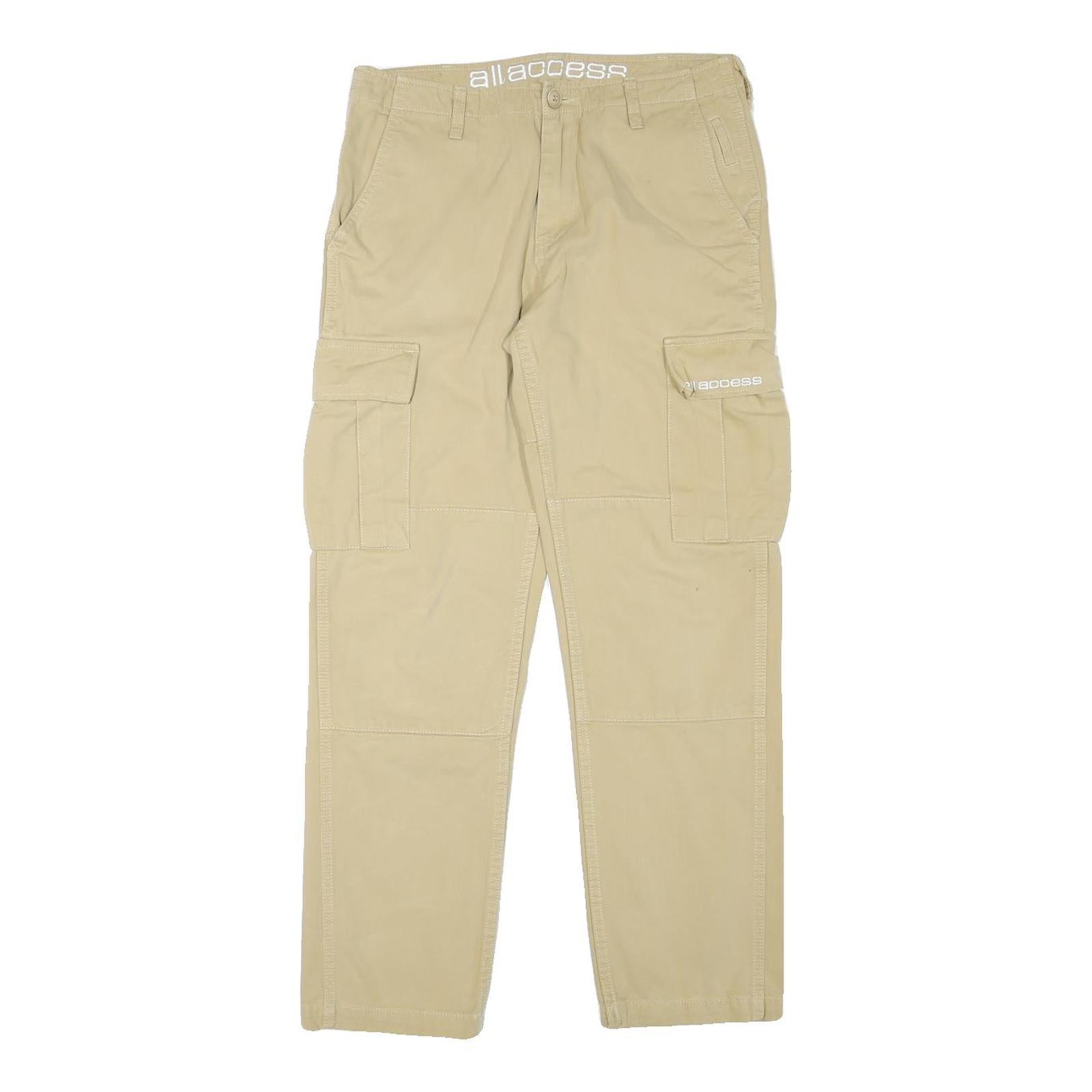 ALL ACCESS Mens Beige Regular Fit Cargo Trousers W29 L28 Cotton Blend Zip
