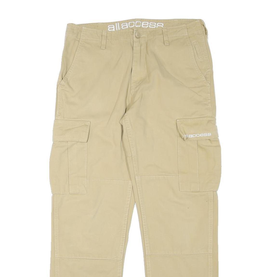 ALL ACCESS Mens Beige Regular Fit Cargo Trousers W29 L28 Cotton Blend Zip