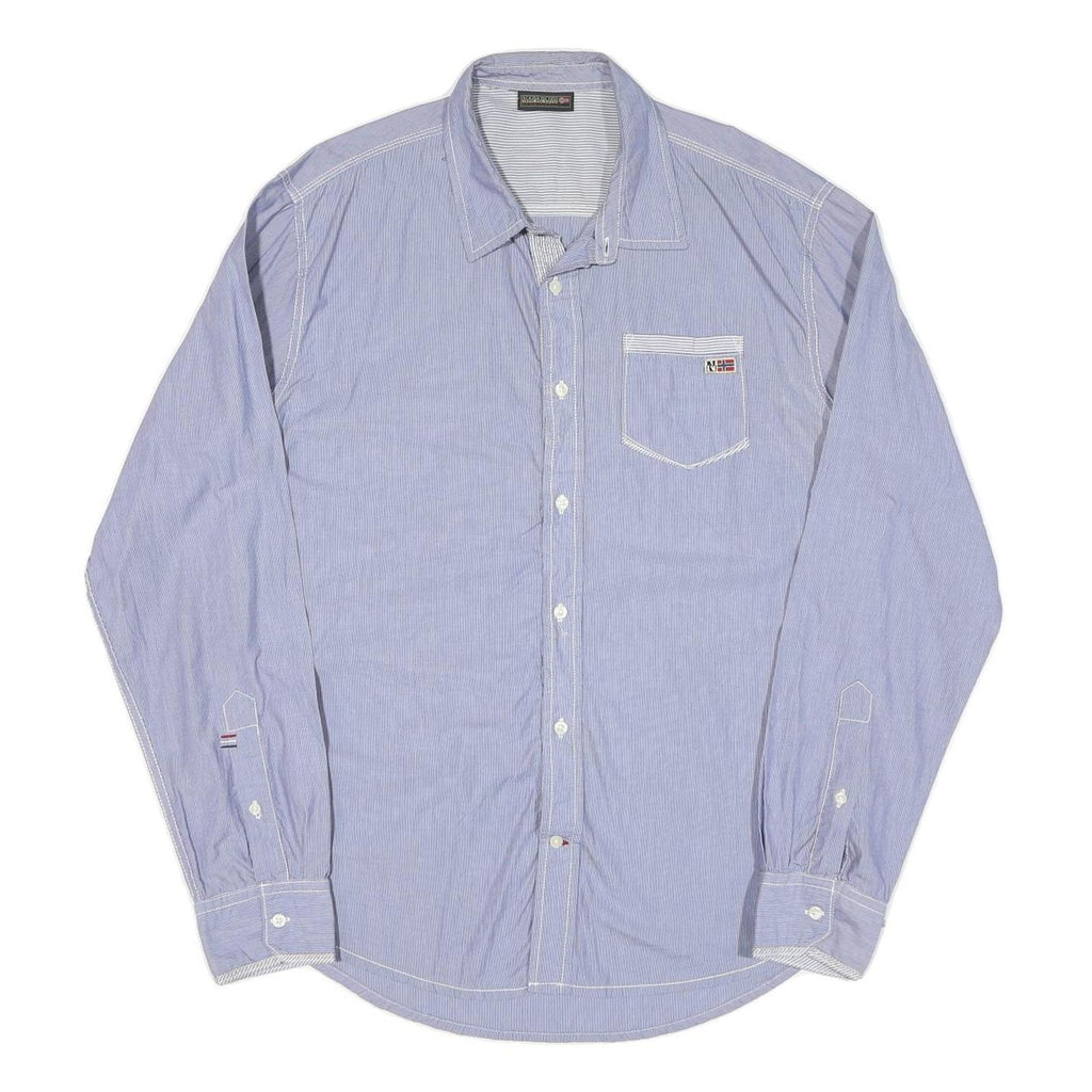 NAPAPIJRI Mens Blue & White Striped Cotton Blend Shirt L Casual Long Sleeve