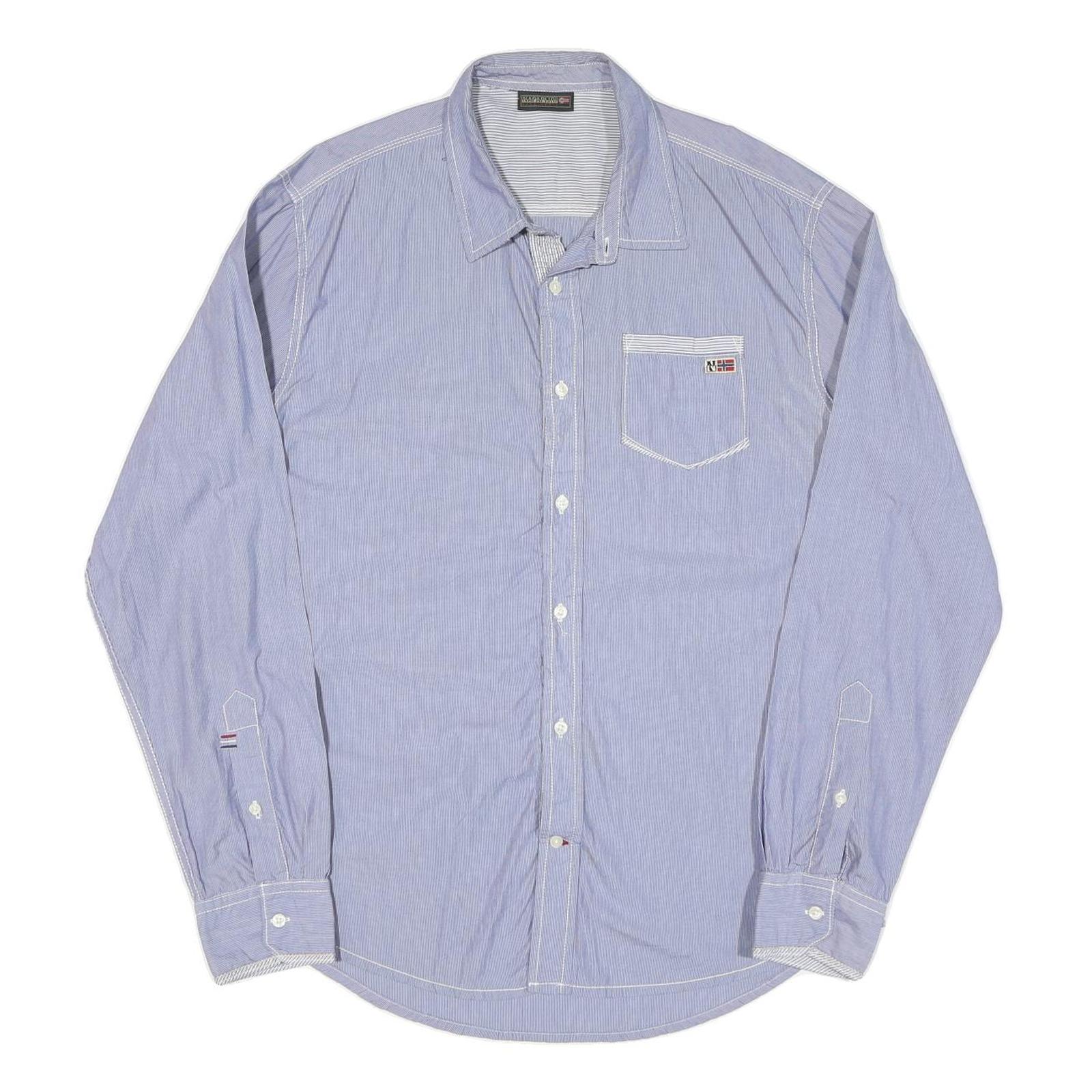 NAPAPIJRI Mens Blue & White Striped Cotton Blend Shirt L Casual Long Sleeve