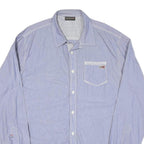 NAPAPIJRI Mens Blue & White Striped Cotton Blend Shirt L Casual Long Sleeve