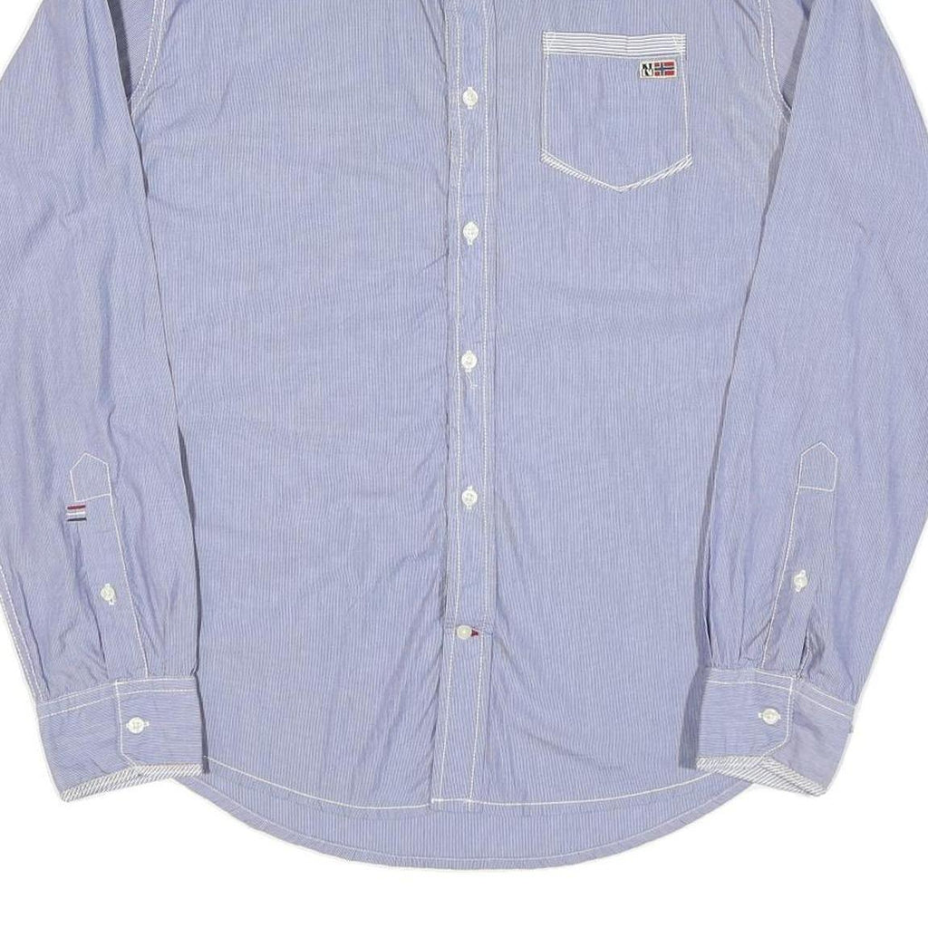 NAPAPIJRI Mens Blue & White Striped Cotton Blend Shirt L Casual Long Sleeve