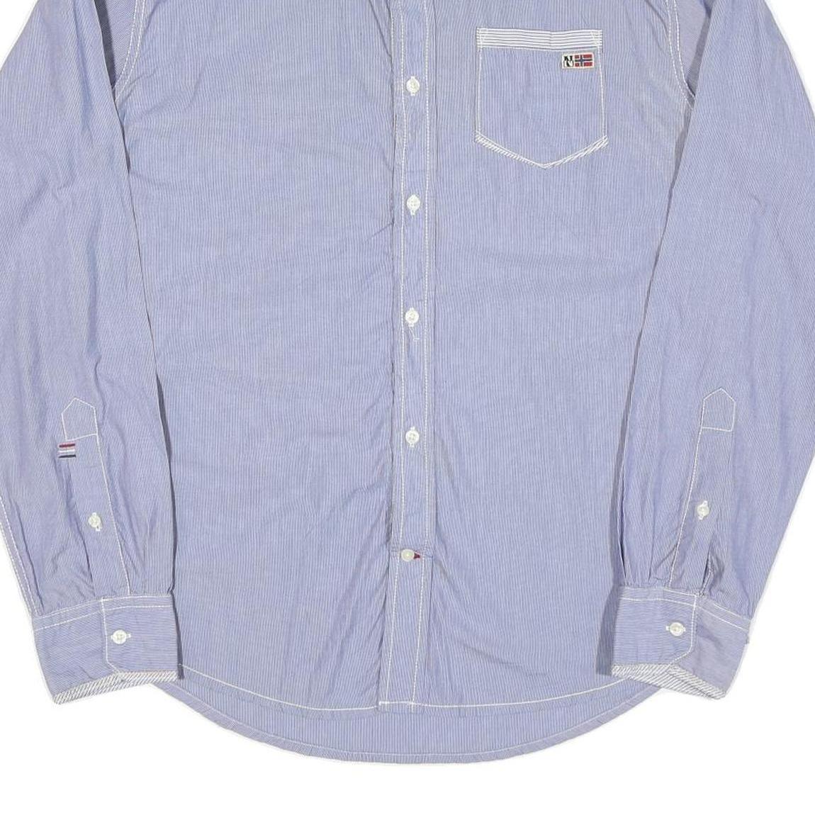 NAPAPIJRI Mens Blue & White Striped Cotton Blend Shirt L Casual Long Sleeve