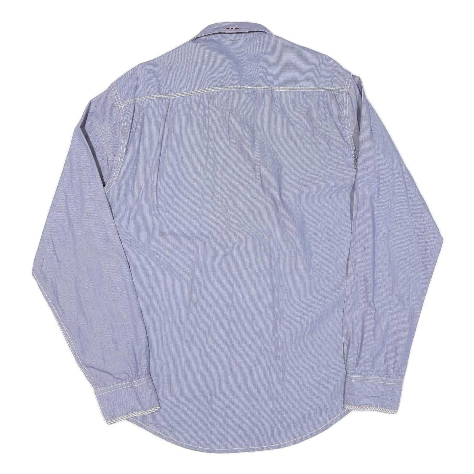 NAPAPIJRI Mens Blue & White Striped Cotton Blend Shirt L Casual Long Sleeve