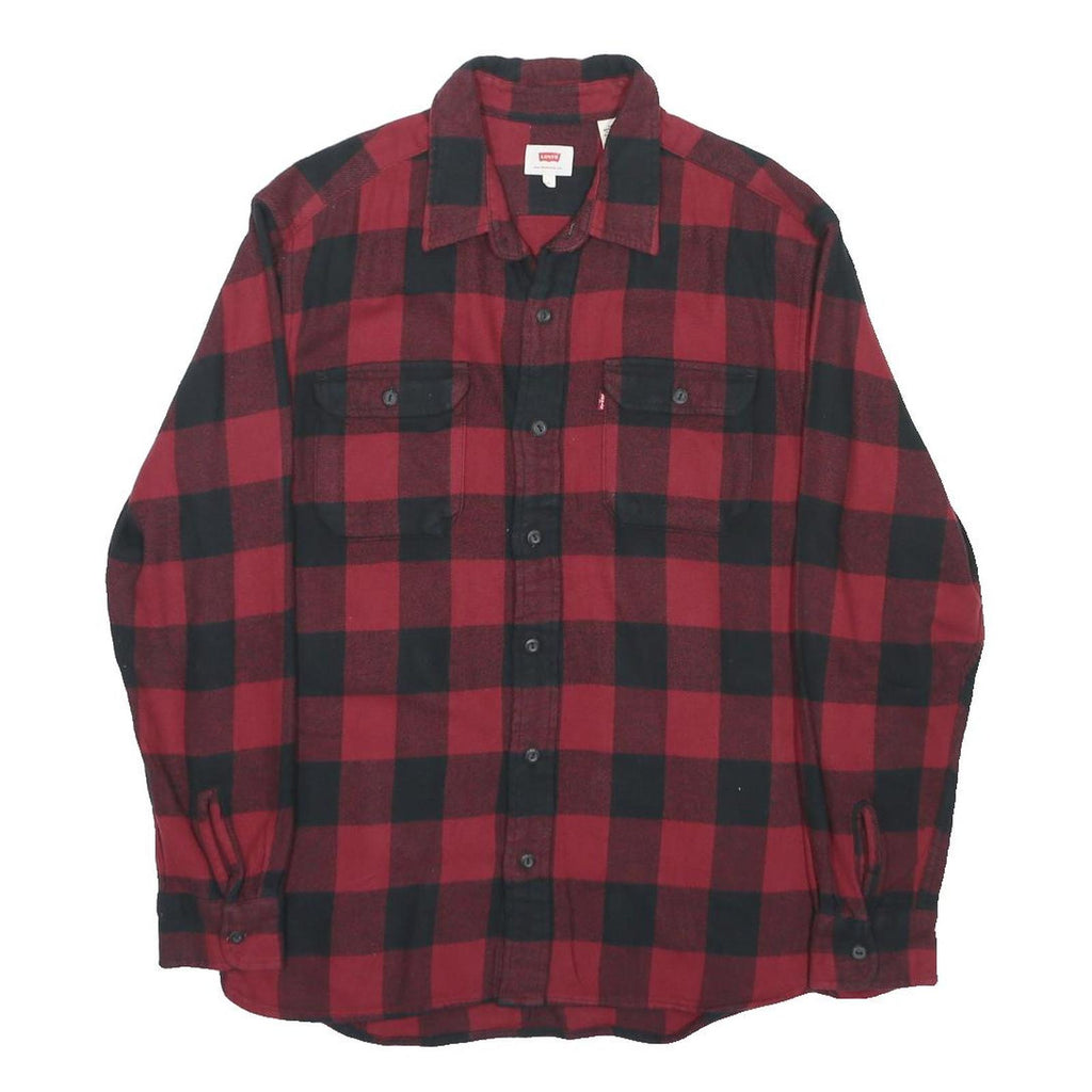 LEVI'S Mens Red & Black Check Shirt L Classic Fit Cotton Long Sleeve Button Up