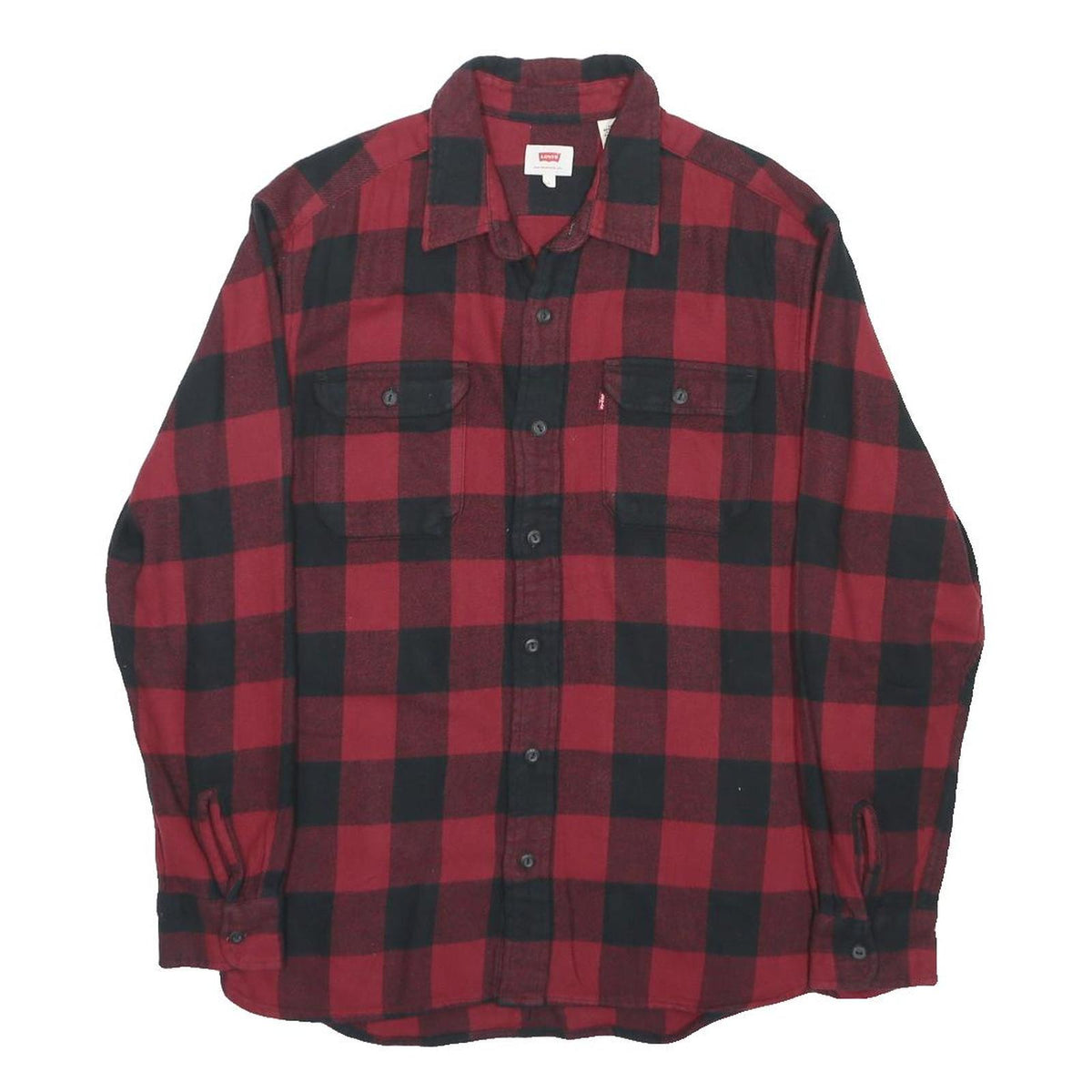 LEVI'S Mens Red & Black Check Shirt L Classic Fit Cotton Long Sleeve Button Up