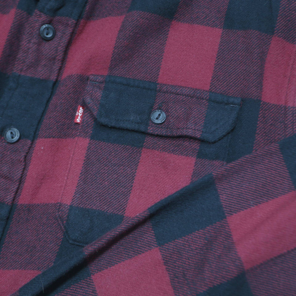 LEVI'S Mens Red & Black Check Shirt L Classic Fit Cotton Long Sleeve Button Up
