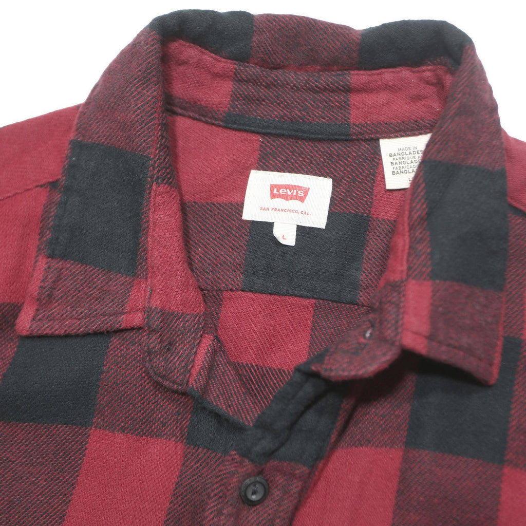 LEVI'S Mens Red & Black Check Shirt L Classic Fit Cotton Long Sleeve Button Up