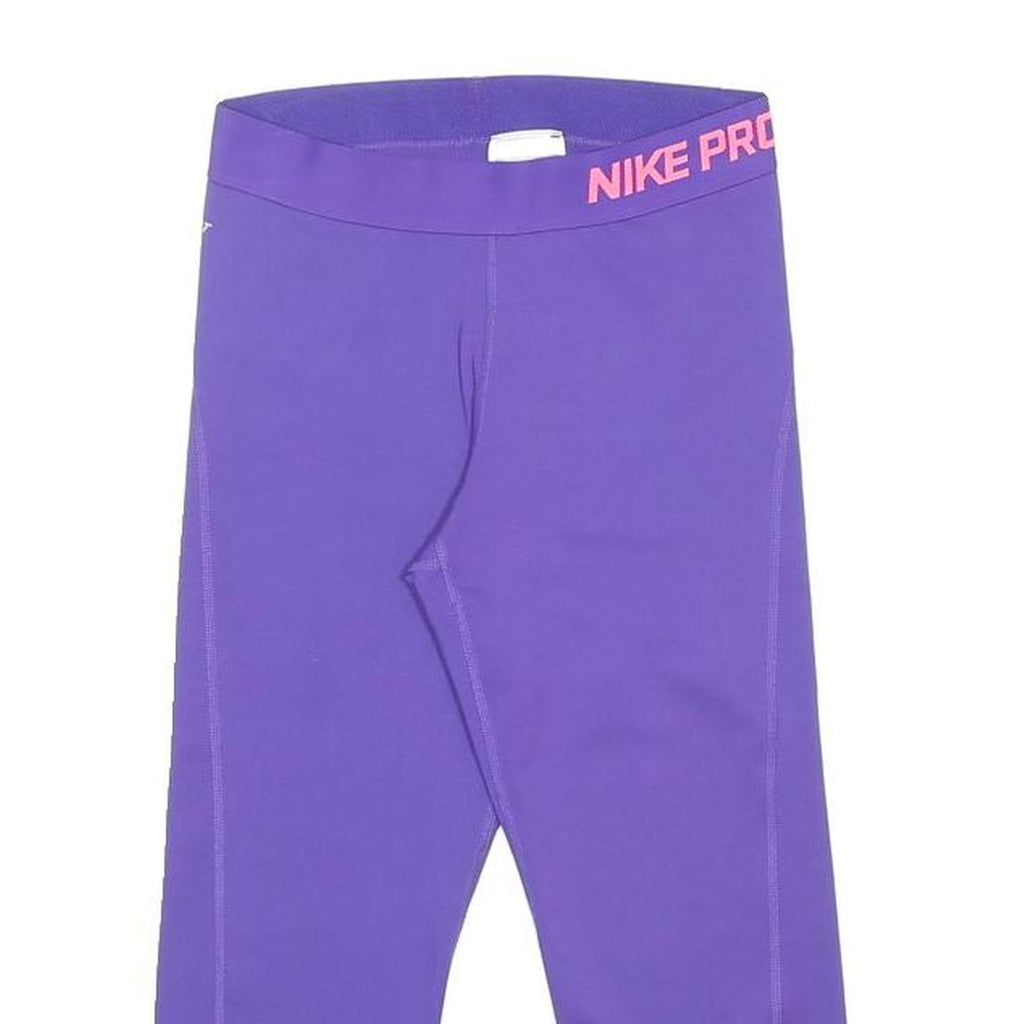 NIKE Womens Purple Sports Shorts S W22 Nike Pro Logo Athletic Gym