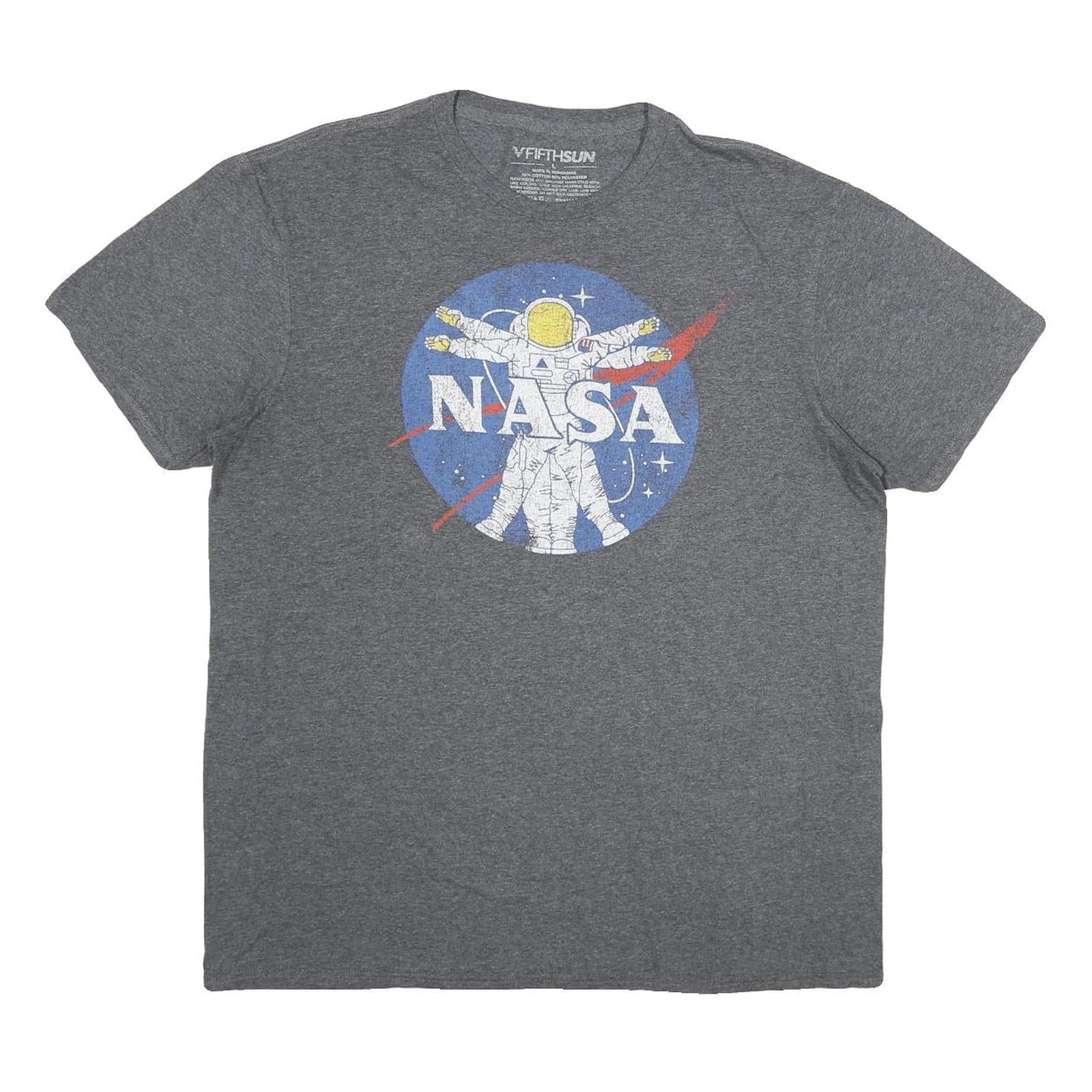 FIFTHSUN Mens Grey NASA Graphic T-Shirt L Short Sleeve Crew Neck Cotton