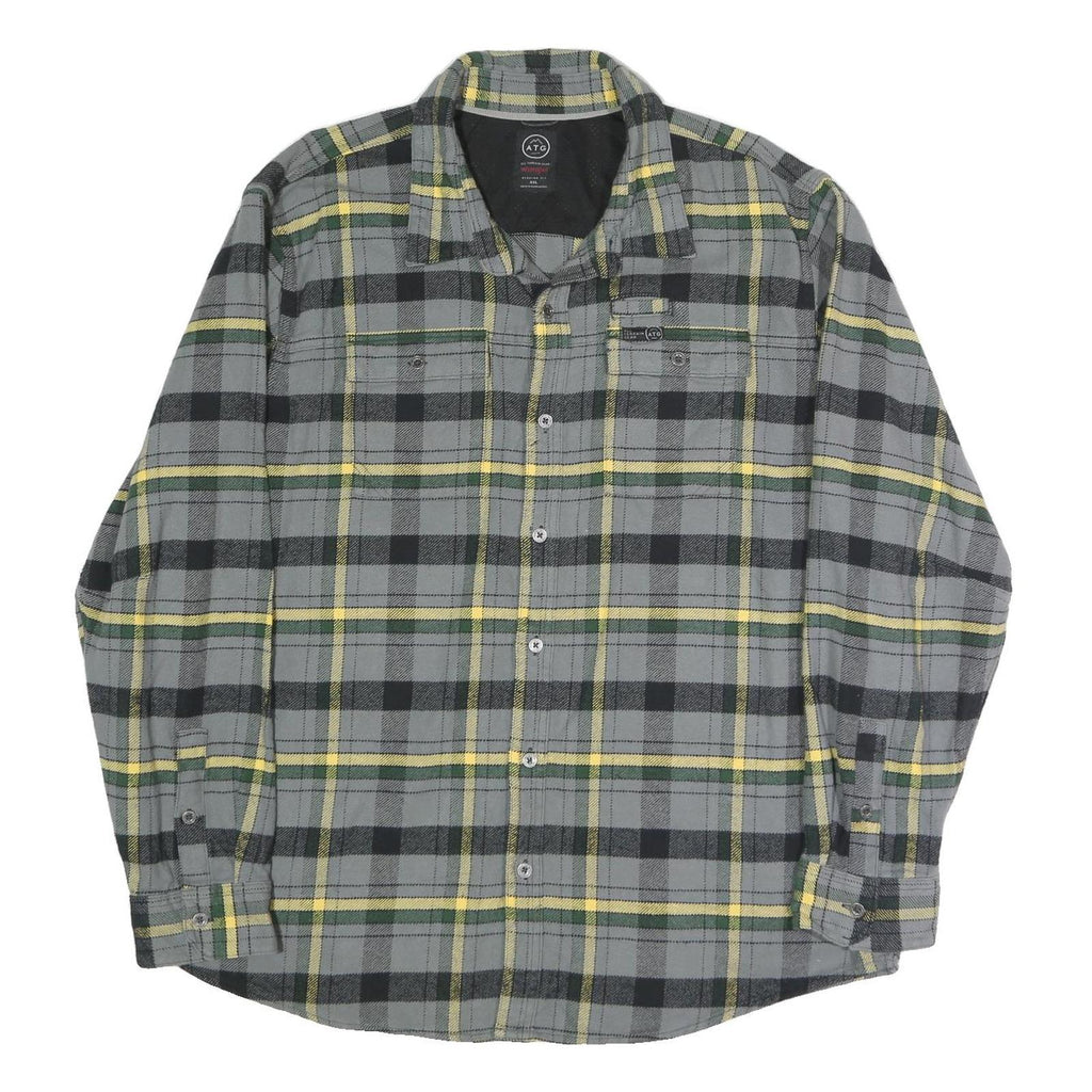 WRANGLER Mens Grey Black & Yellow Check Shirt 2XL Cotton Blend Long Sleeve