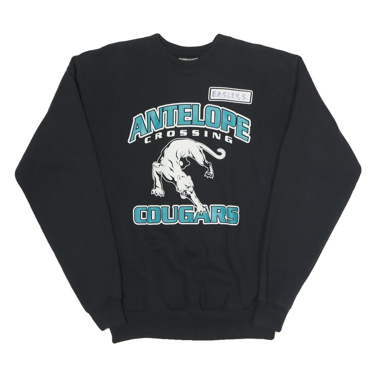 HANES Mens Black Antelope Crossing Cougars Crew Neck S Cotton Sweatshirt