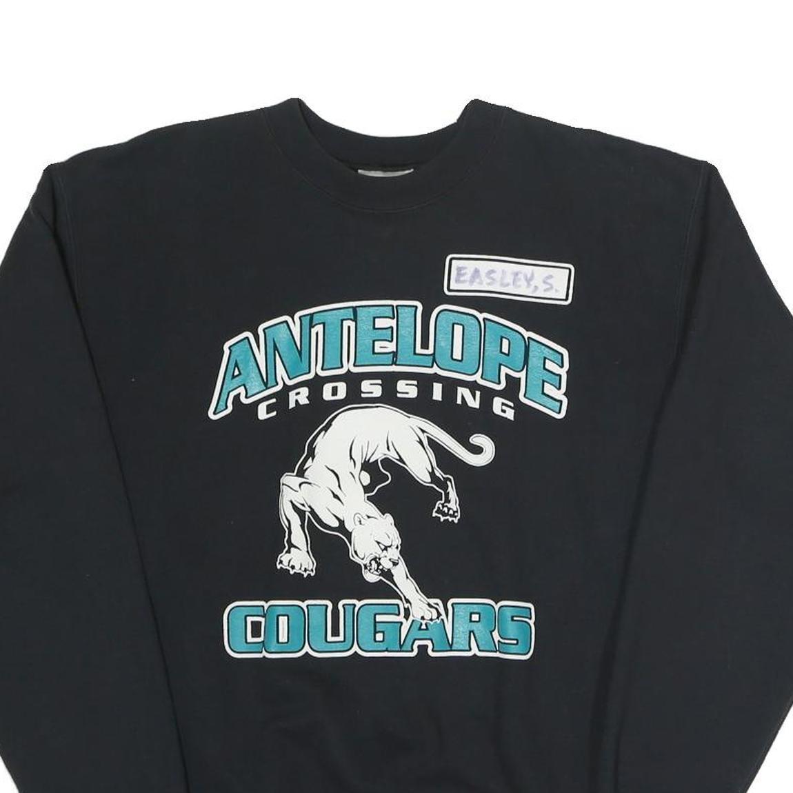 HANES Mens Black Antelope Crossing Cougars Crew Neck S Cotton Sweatshirt