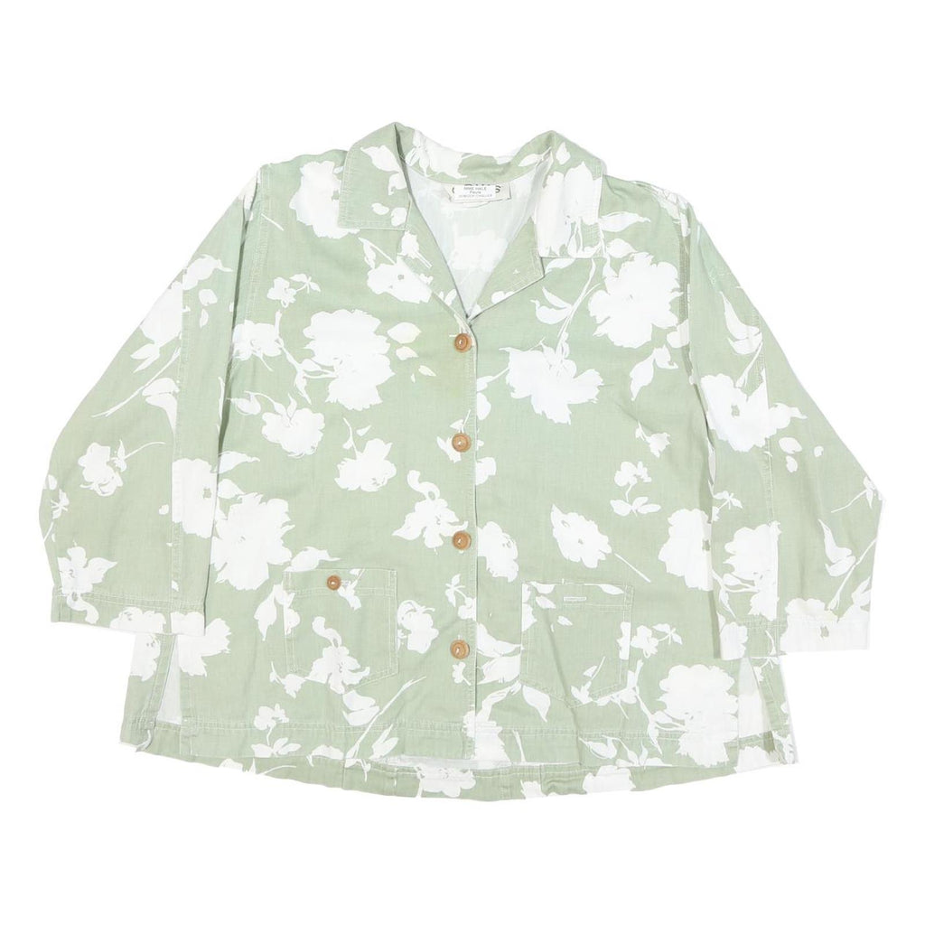 Womens Green & White Floral Cotton Blend Shirt Long Sleeve Collared M