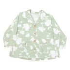Womens Green & White Floral Cotton Blend Shirt Long Sleeve Collared M