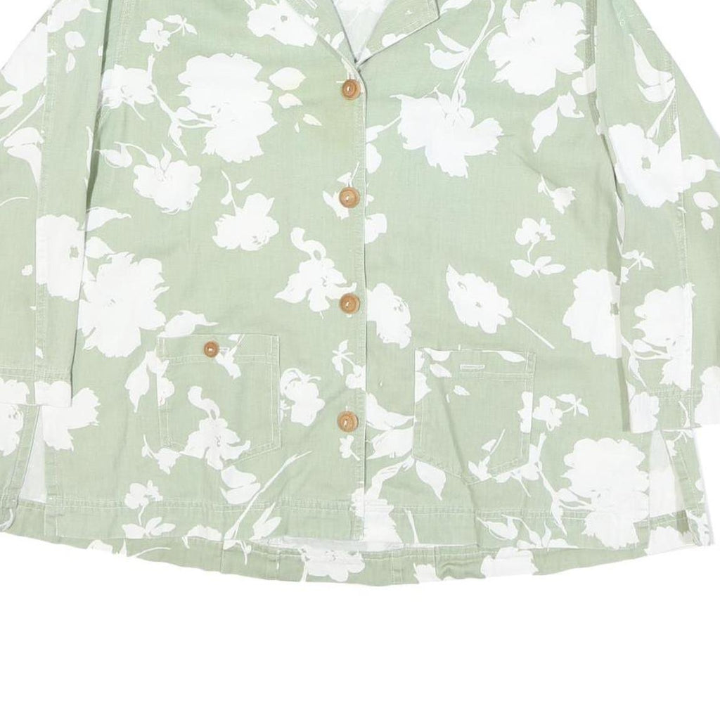 Womens Green & White Floral Cotton Blend Shirt Long Sleeve Collared M