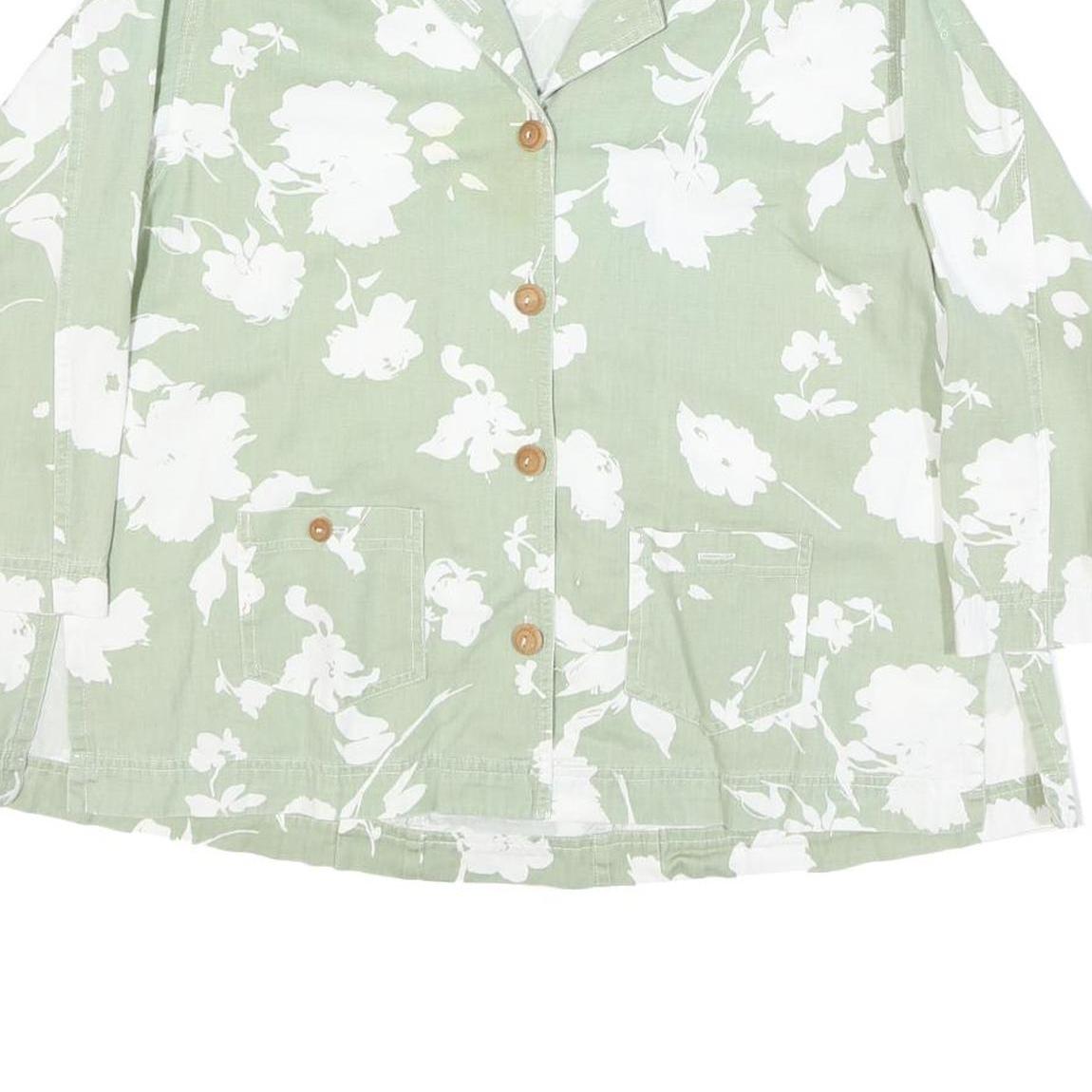 Womens Green & White Floral Cotton Blend Shirt Long Sleeve Collared M