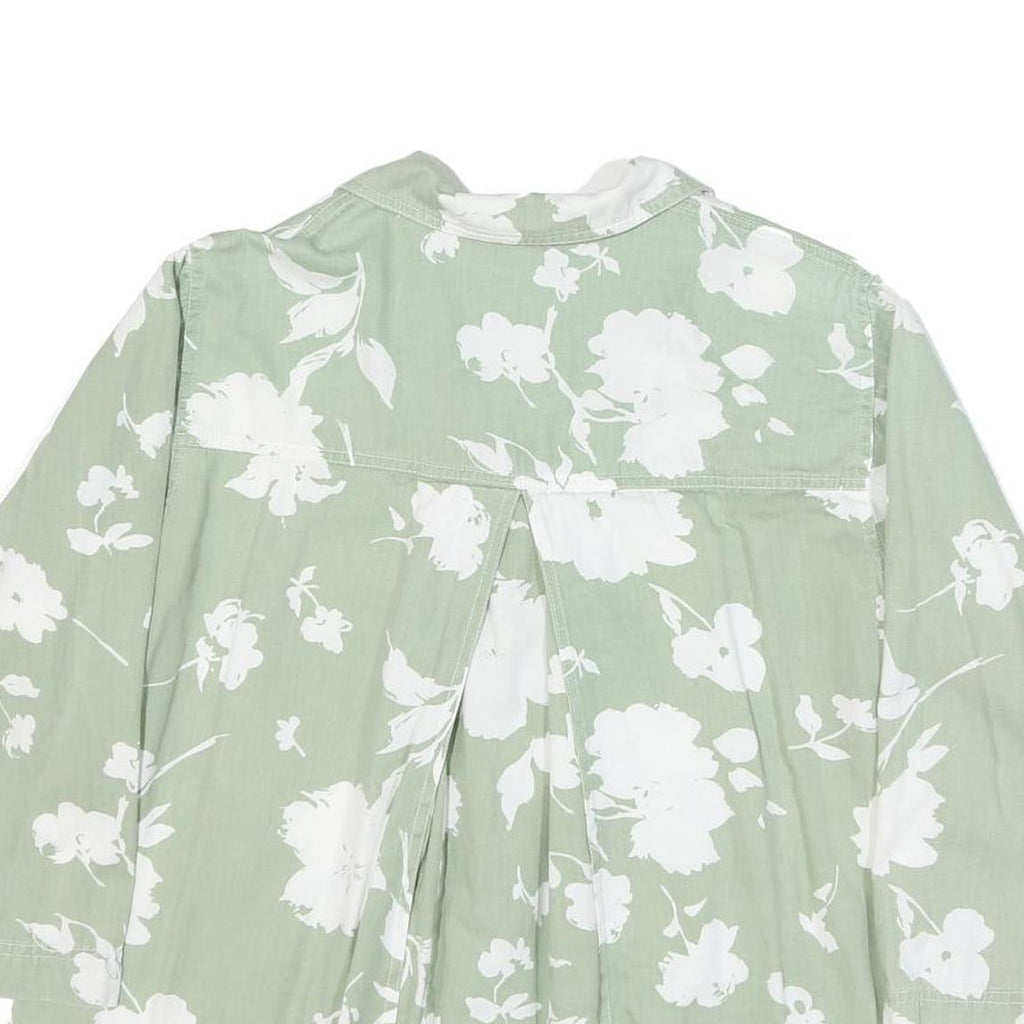 Womens Green & White Floral Cotton Blend Shirt Long Sleeve Collared M