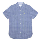 LACOSTE Mens Blue Check Shirt S Cotton Short Sleeve Casual Lightweight