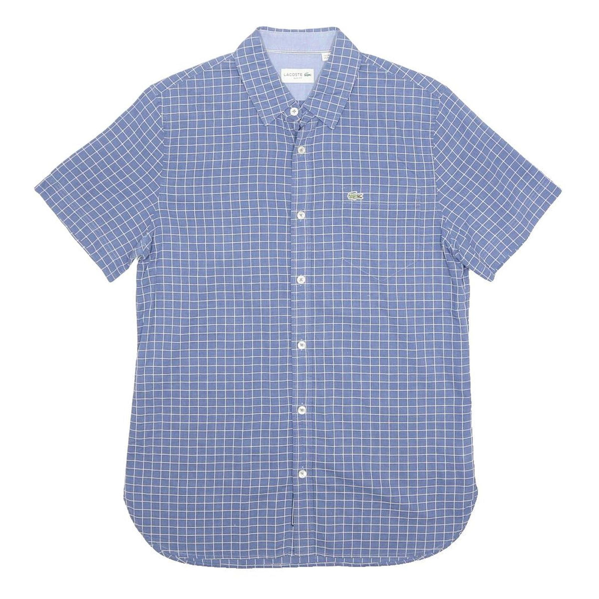 LACOSTE Mens Blue Check Shirt S Cotton Short Sleeve Casual Lightweight
