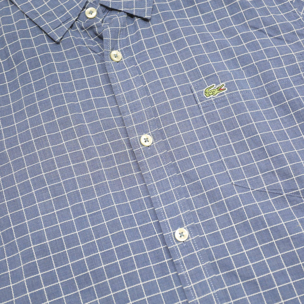 LACOSTE Mens Blue Check Shirt S Cotton Short Sleeve Casual Lightweight