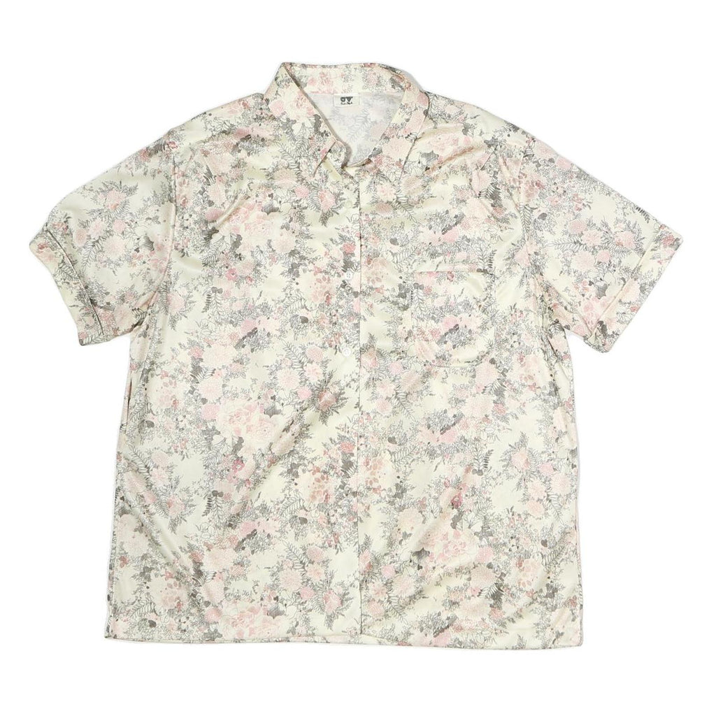CV Womens Cream Floral Print Shirt Short Sleeve Collared M Silk Top