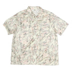 CV Womens Cream Floral Print Shirt Short Sleeve Collared M Silk Top