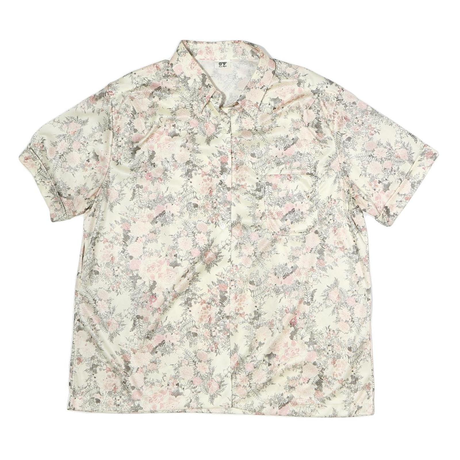 CV Womens Cream Floral Print Shirt Short Sleeve Collared M Silk Top