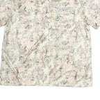 CV Womens Cream Floral Print Shirt Short Sleeve Collared M Silk Top