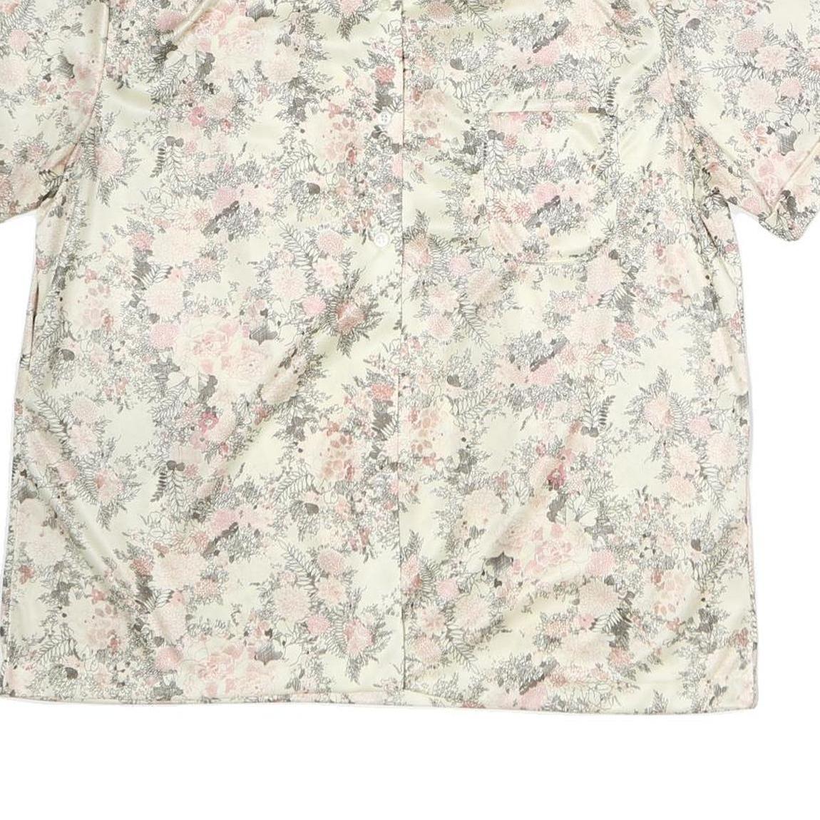 CV Womens Cream Floral Print Shirt Short Sleeve Collared M Silk Top