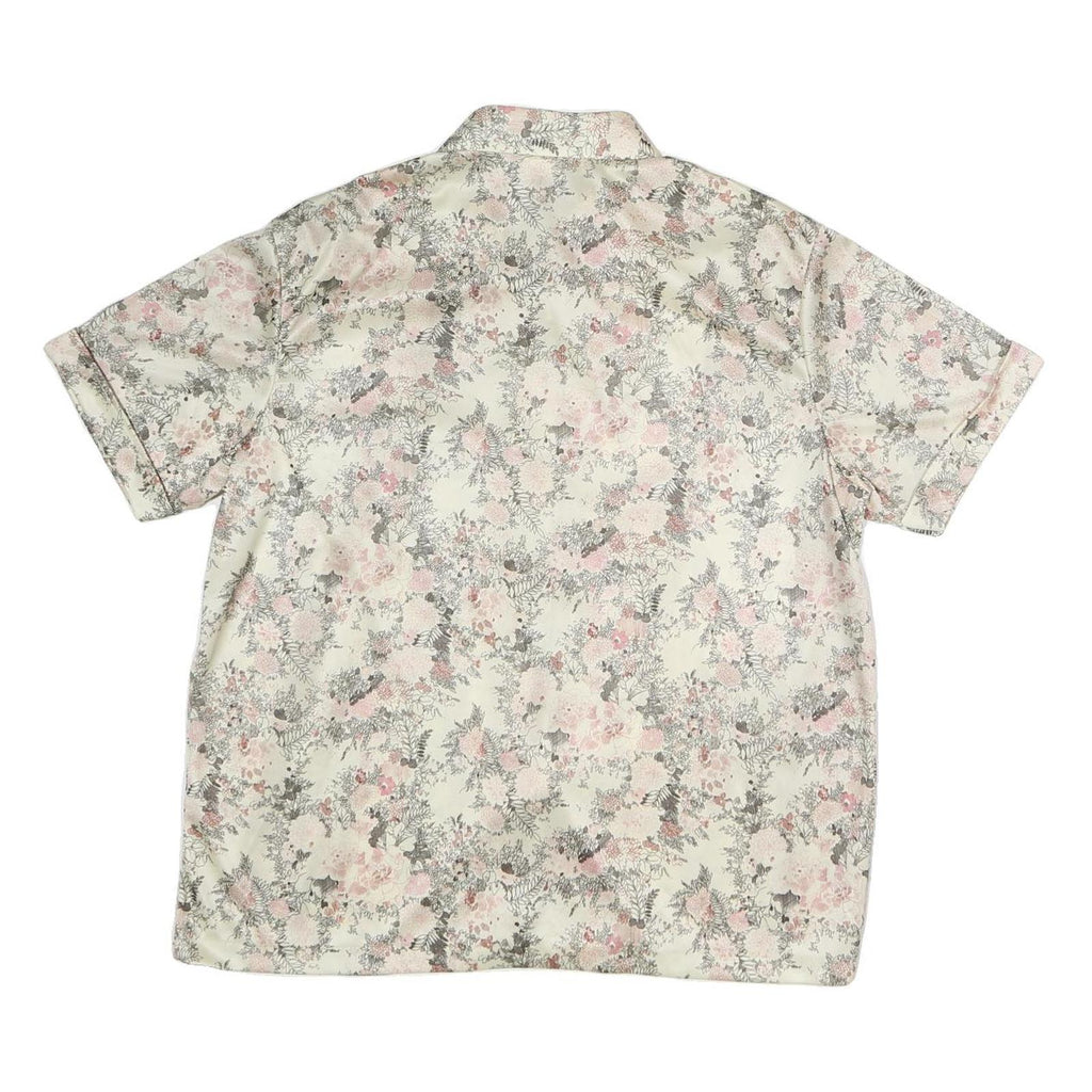 CV Womens Cream Floral Print Shirt Short Sleeve Collared M Silk Top