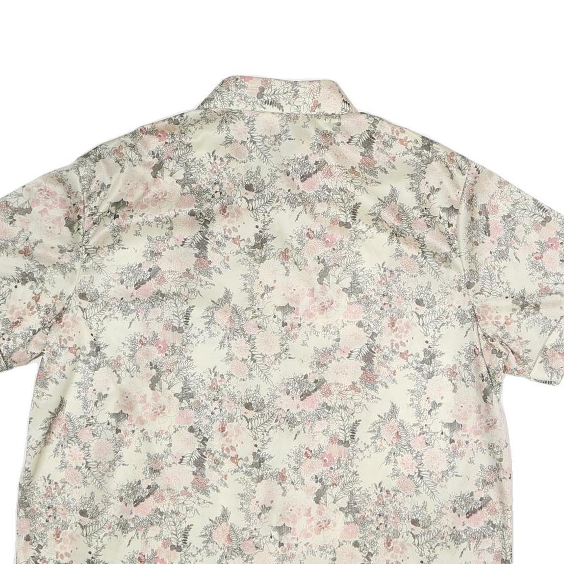CV Womens Cream Floral Print Shirt Short Sleeve Collared M Silk Top