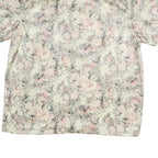 CV Womens Cream Floral Print Shirt Short Sleeve Collared M Silk Top